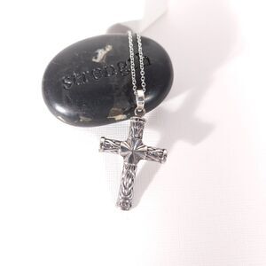 Bali Cross Necklace in Sterling Silver 20" Stainless Steel Chain